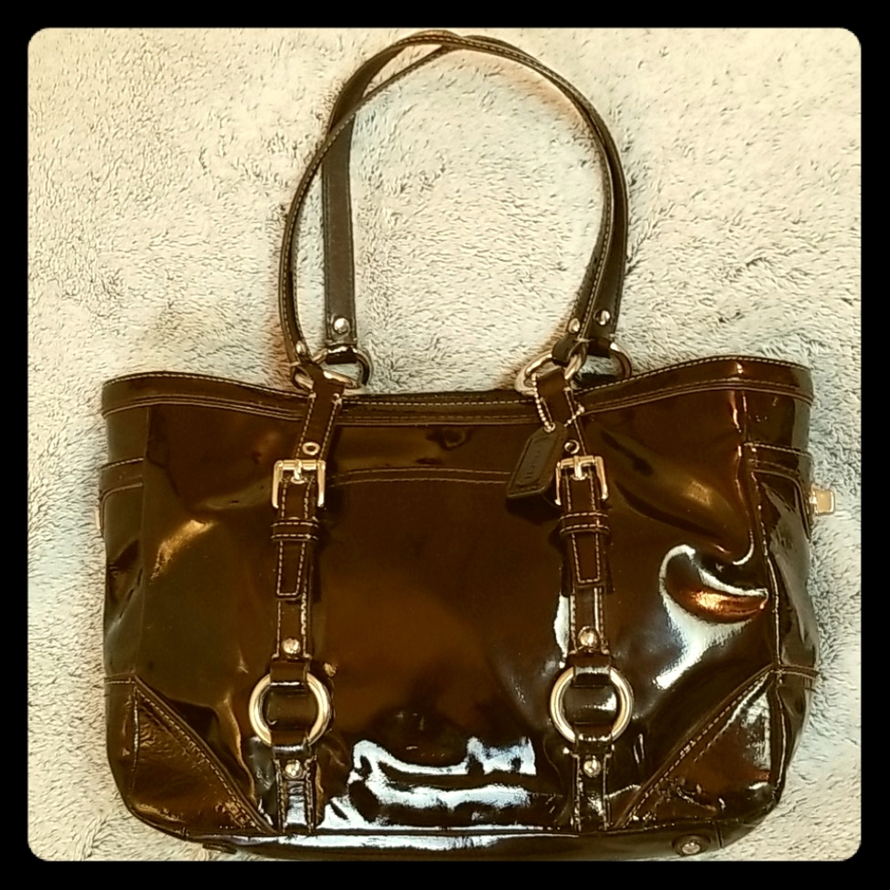 Rich Brown Patent Leather Coach Shoulder Bag